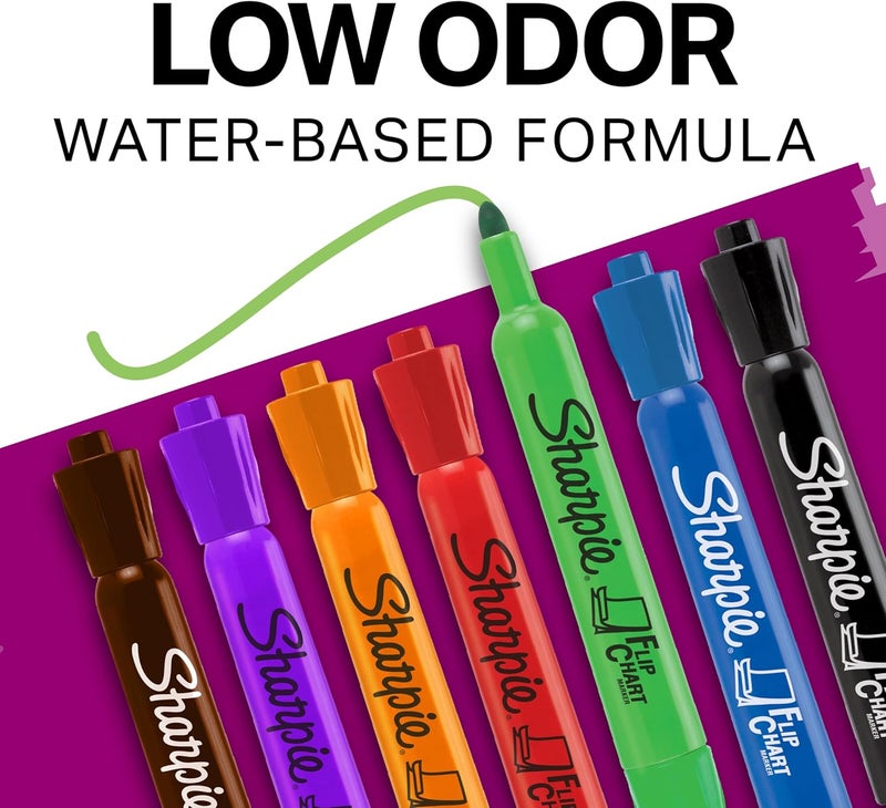 Sharpie Markers لوحات الفليب، طرف مدبب، ألوان متنوعة، 8 قطع - منخفضة الرائحة، خالية من الصرير، منزل، مكتب، العودة إلى المدرسة، مستلزمات المعلمين - Image 2