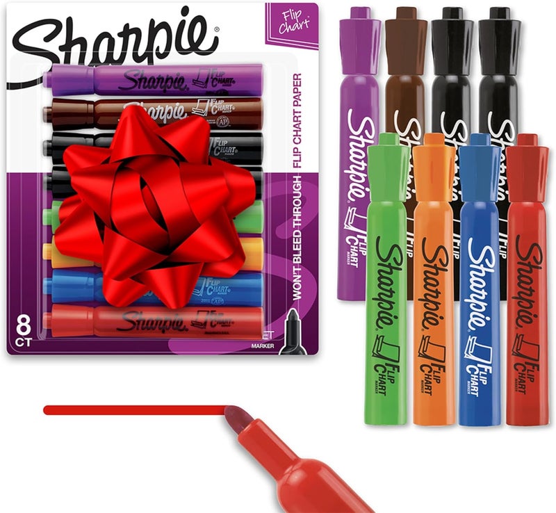 Sharpie Markers لوحات الفليب، طرف مدبب، ألوان متنوعة، 8 قطع - منخفضة الرائحة، خالية من الصرير، منزل، مكتب، العودة إلى المدرسة، مستلزمات المعلمين - Image 1