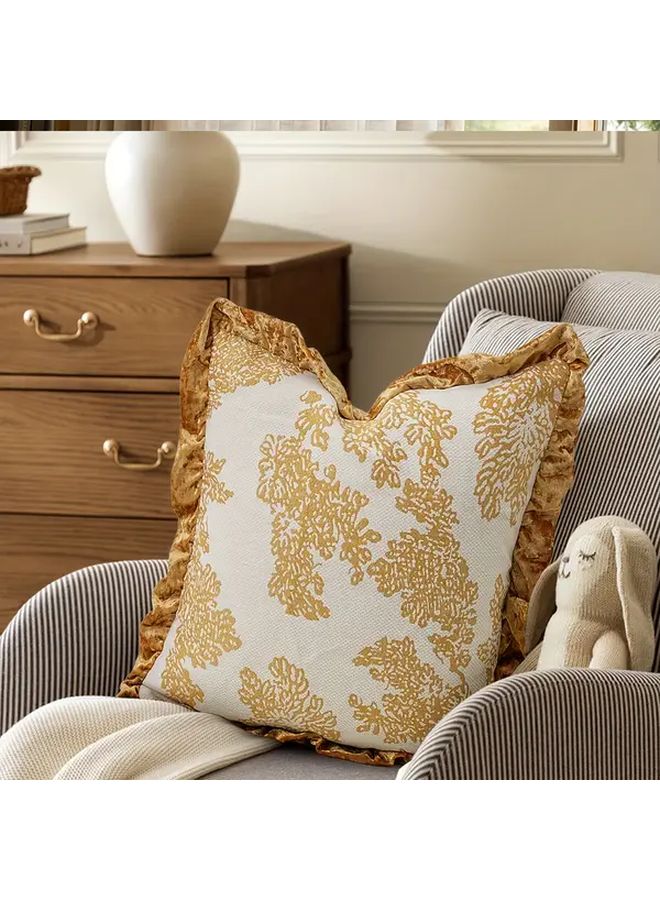 Vintage Chenille Pillow Cover Autumn Leaves Color 17 72x17 72 Inch Ruffled Edges - Image 4