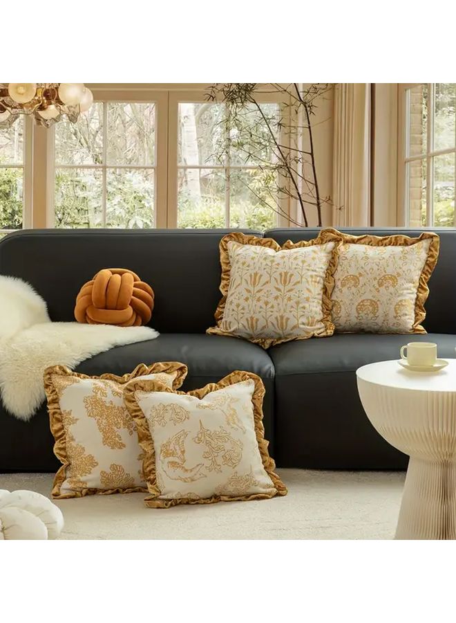Vintage Chenille Pillow Cover Autumn Leaves Color 17 72x17 72 Inch Ruffled Edges - Image 2