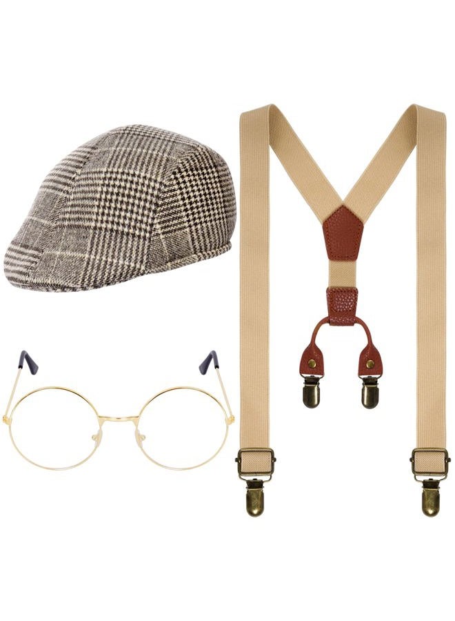 baotongle 3pcs Old Man Costume 100 Day of Grandpa Costume for 1920s Old Man Halloween Costume Brown - Image 1