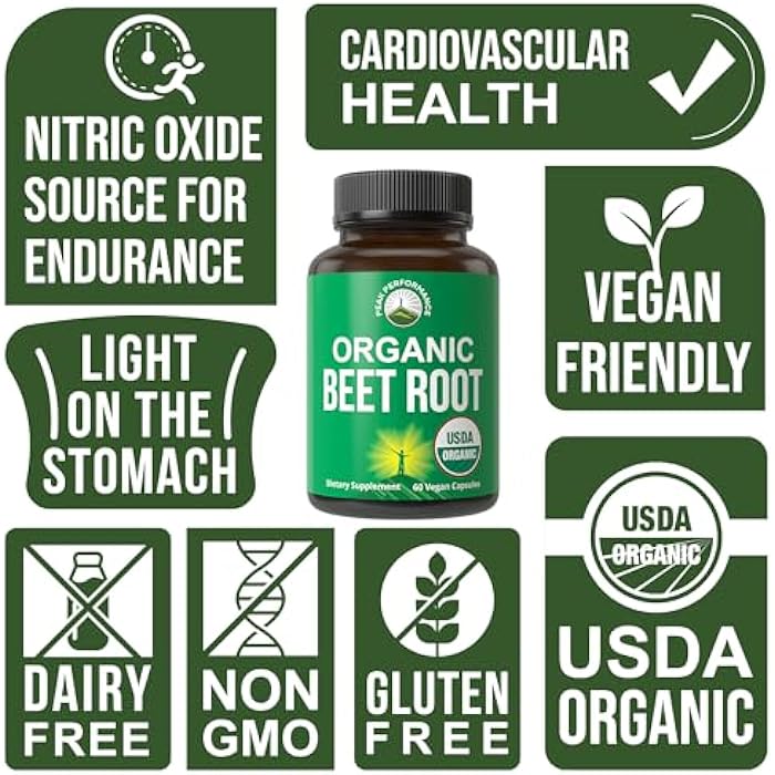 Peak Performance USDA Organic Beet Root Vegan Capsules. Beets Juice Powder Super Food Pills 1200 mg. Nitric Oxide Energy Boosting Beetroot Extract Capsules. Polyphenol Support Supplement for Women and Men - Image 4
