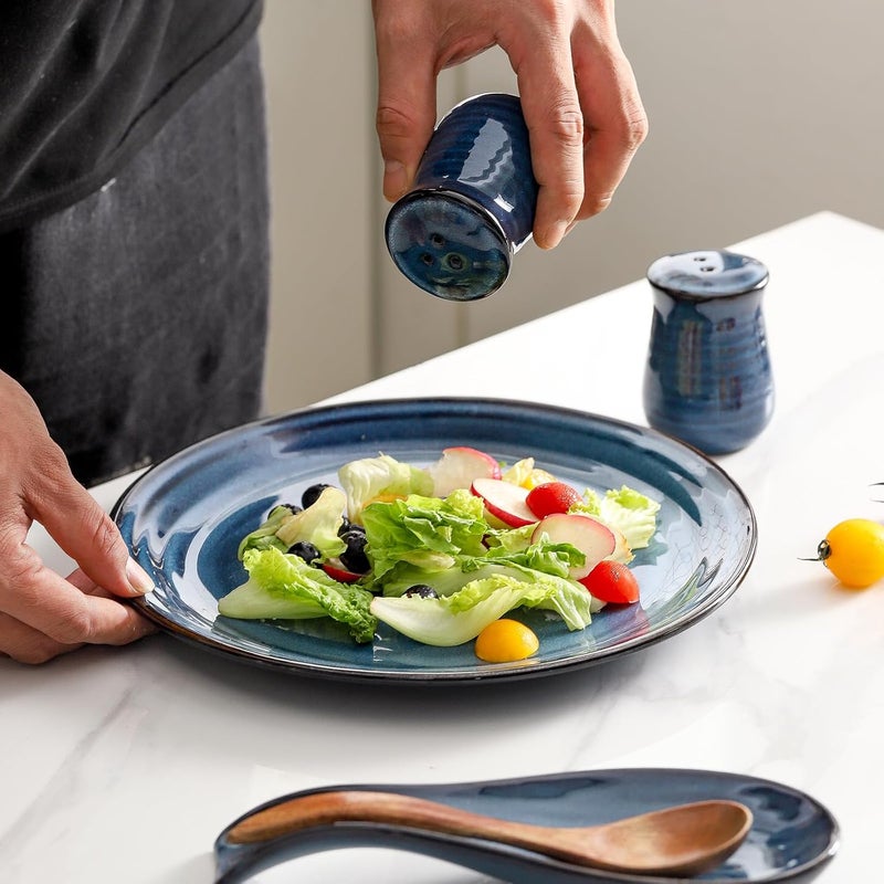 Hasense Ceramic Butter Dish and Spoon Rest Salt and Pepper Shakers 4 in 1 Set Blue Table Decor and Accessories for Cooking Lovers Home and Kitchen Gift - Image 4