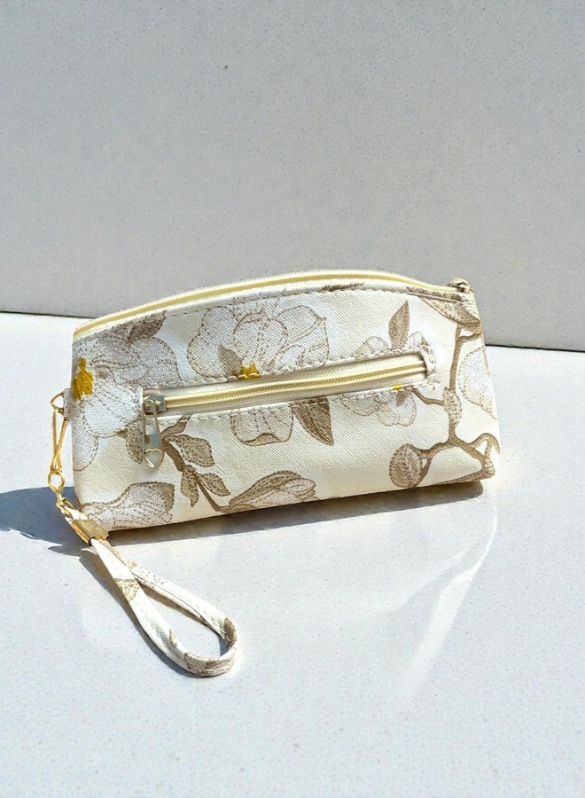 Clearo Printed White Floral Clutch for Women - Lightweight Zip Wallet with Wrist Strap - Image 4