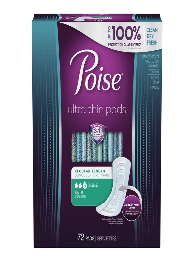 Poise Ultra Thin Incontinence Pads for Women, Light Absorbency, Regular Length, 72 Count - Image 1