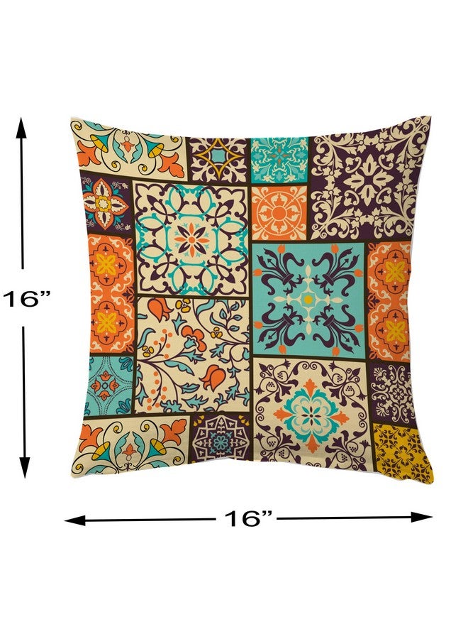 STITCHNEST Ethnic Art Box Printed Poly Cotton Cushion Cover, Set of 5 (16 X 16 Inches) - Image 4