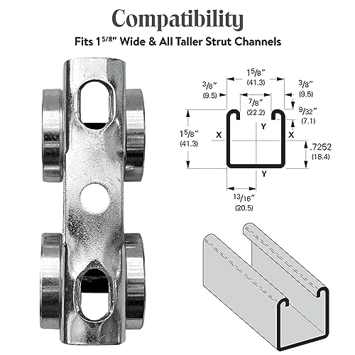ANDUSTRIAL - 4 Bearing Trolley Assembly Roller - Silver Finish: Electro-Galvanized Zinc - Fits 1-5/8" Wide and All Taller Strut Channels - Design Load: 100 Lbs - 1 Pc - Image 5