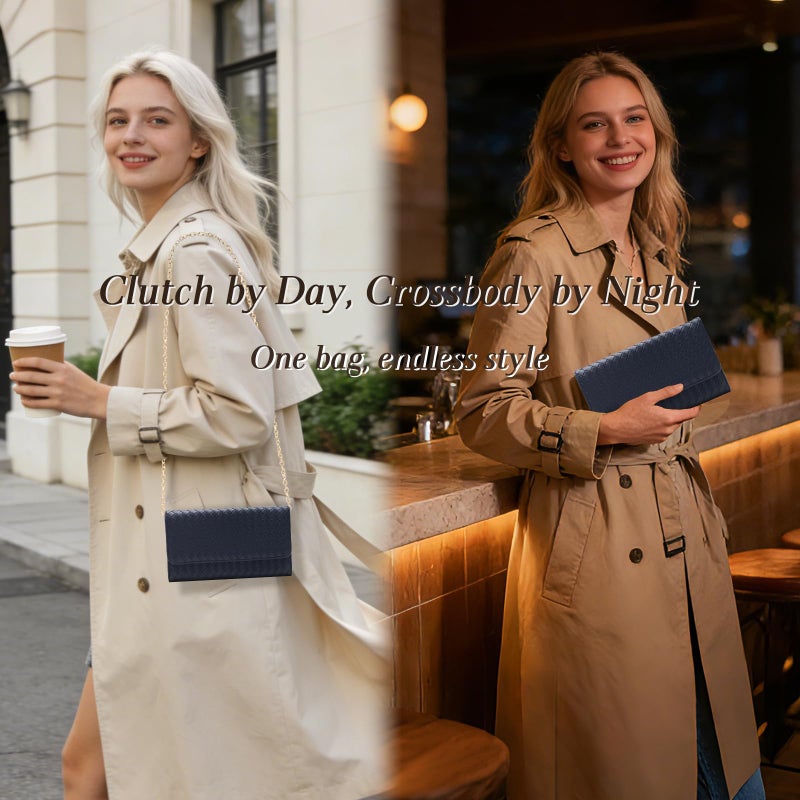 U+U Crossbody Bags for Women, Small Leather Bag with Removable Chain, Card Slots & Phone Pocket - Lightweight Purse Wallet (Navy Blue) - Image 2