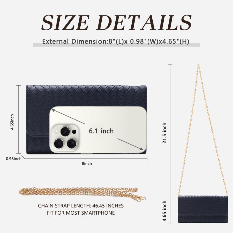 U+U Crossbody Bags for Women, Small Leather Bag with Removable Chain, Card Slots & Phone Pocket - Lightweight Purse Wallet (Navy Blue) - Image 5