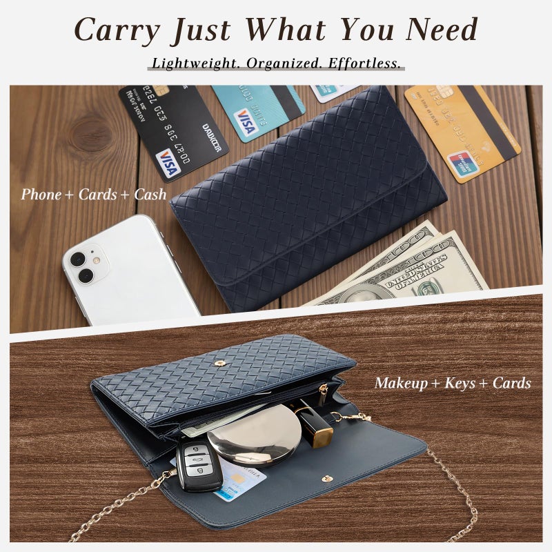 U+U Crossbody Bags for Women, Small Leather Bag with Removable Chain, Card Slots & Phone Pocket - Lightweight Purse Wallet (Navy Blue) - Image 4