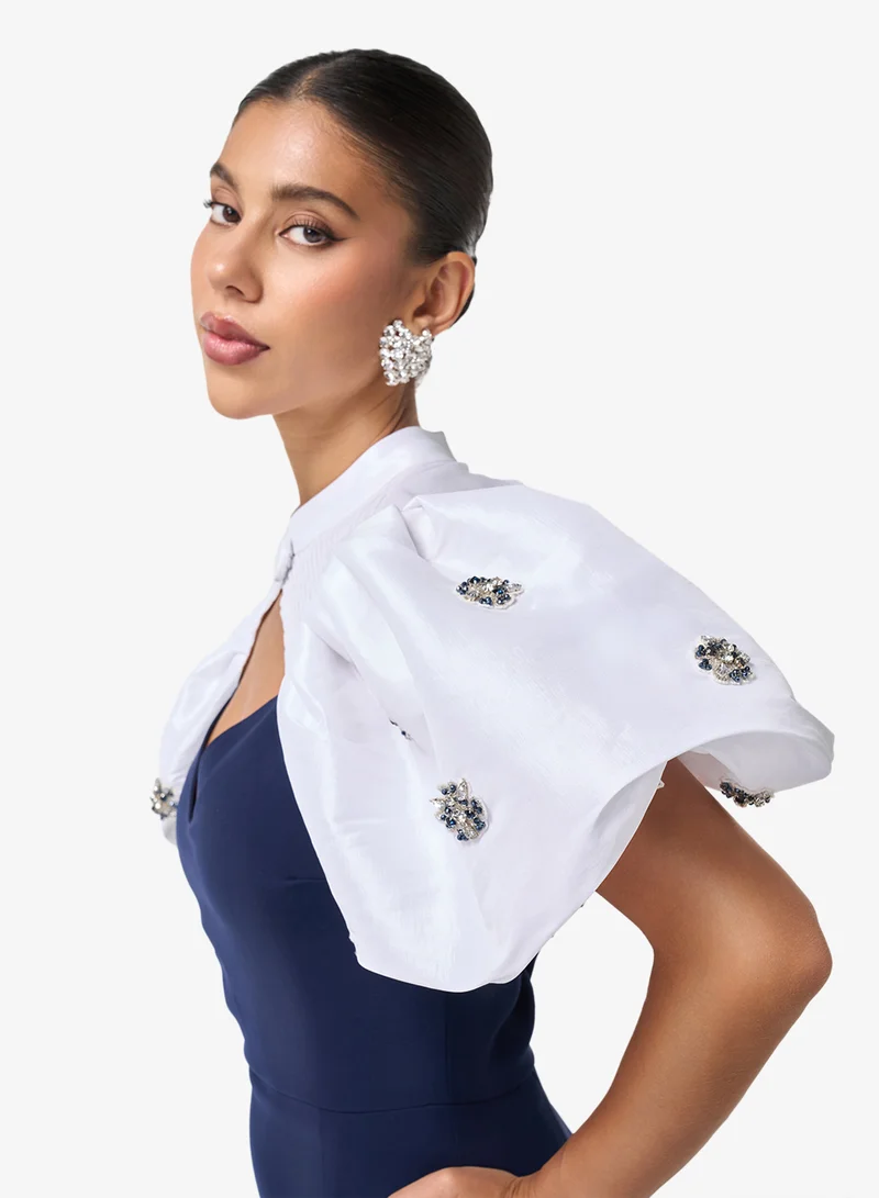 Threadz by Ajooni  Cape Puff Sleeve Sweetheart Neck Maxi Dress for Women | Best Price UAE