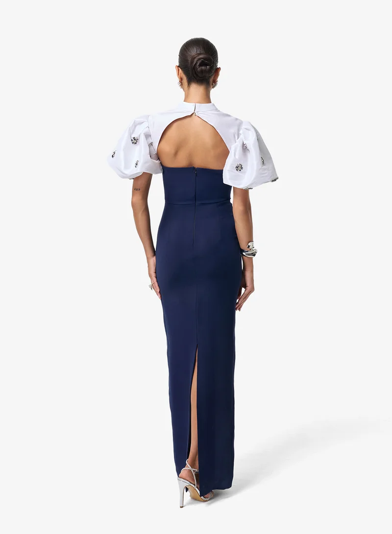 Threadz by Ajooni Cape Puff Sleeve Sweetheart Neck Maxi Dress