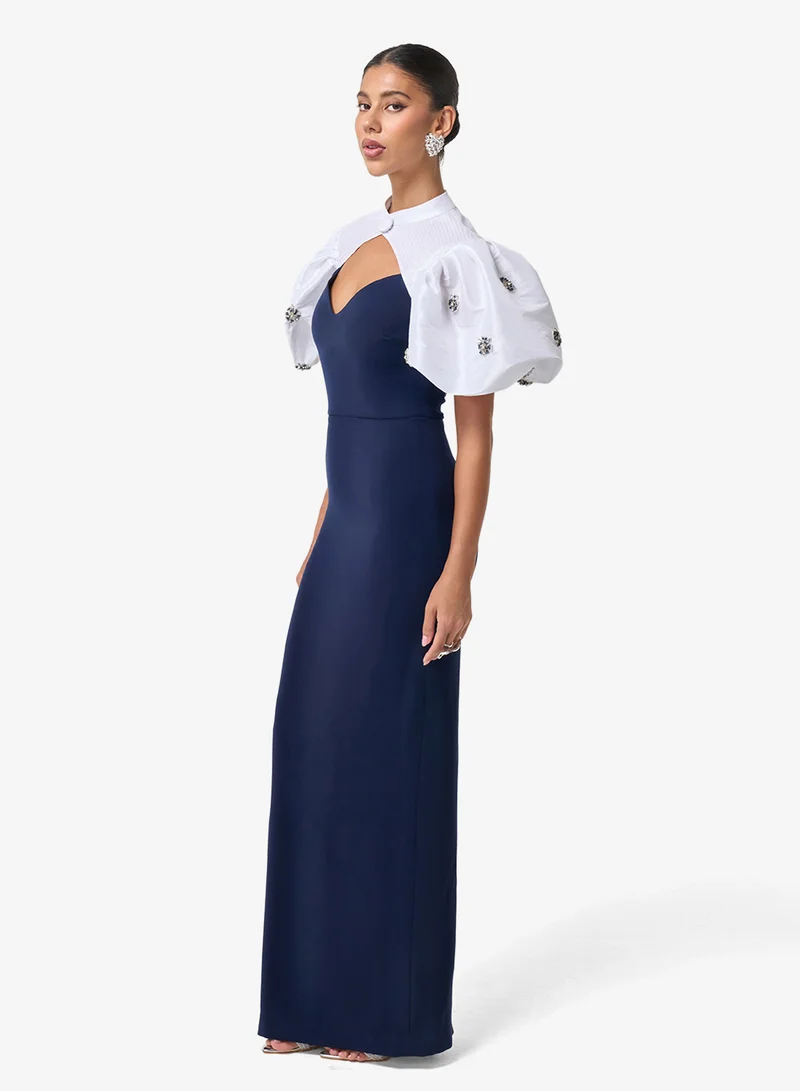 Threadz by Ajooni  Cape Puff Sleeve Sweetheart Neck Maxi Dress for Women | Best Price UAE