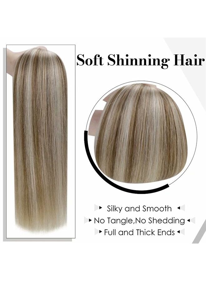 Ombre Clip in Hair Extensions Real Human Hair 16 inch Light Brown to Platinum Blonde Mix Brown Balayage Hair Extensions Human Hair Clip ins Straight Remy Hair Full Head Set 7pcs 120g