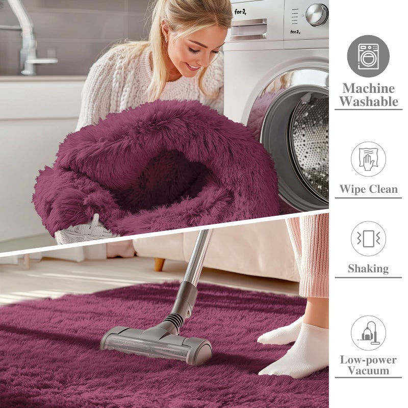 OLANLY Area Rugs for Living Room Bedroom, Machine Washable 4x5.9 ft Soft Fluffy Shaggy Bedside Rug, Indoor Floor Carpet for Kids Girls and Boys, Dorms, Nursery Rooms, Home Decor Aesthetic, Burgundy - Image 2