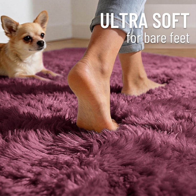 OLANLY Area Rugs for Living Room Bedroom, Machine Washable 4x5.9 ft Soft Fluffy Shaggy Bedside Rug, Indoor Floor Carpet for Kids Girls and Boys, Dorms, Nursery Rooms, Home Decor Aesthetic, Burgundy - Image 4