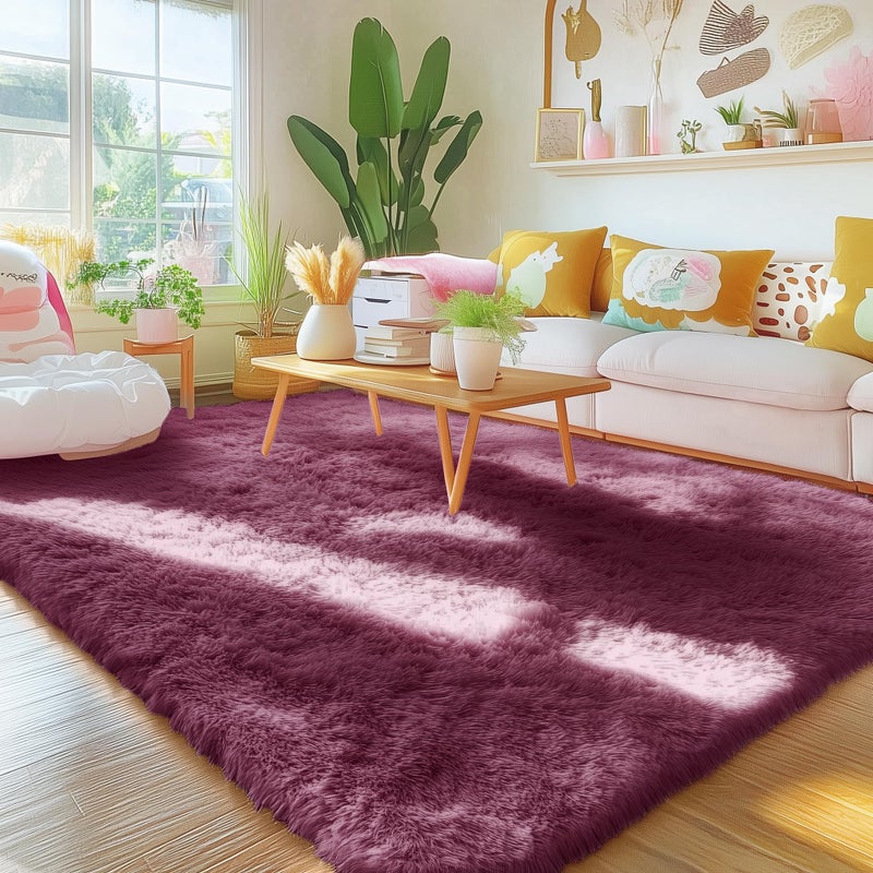 OLANLY Area Rugs for Living Room Bedroom, Machine Washable 4x5.9 ft Soft Fluffy Shaggy Bedside Rug, Indoor Floor Carpet for Kids Girls and Boys, Dorms, Nursery Rooms, Home Decor Aesthetic, Burgundy - Image 3