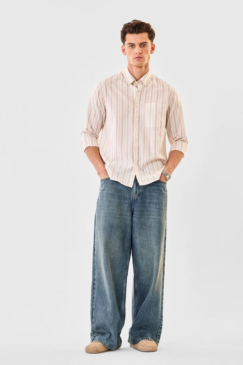 SNITCH Regular Fit Linen Blend Stripes Shirt