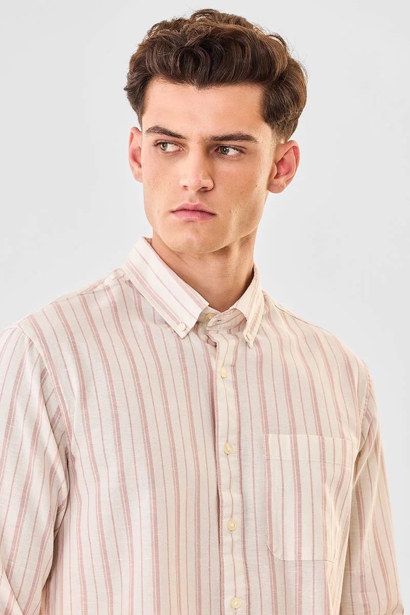 SNITCH Regular Fit Linen Blend Stripes Shirt