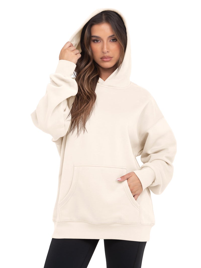 VIUTIL Womens Oversized Hoodies Fleece Loose Hooded Sweatshirt Fall Winter Outfits 2026 Trendy Clothes, Beige, Medium - Image 2