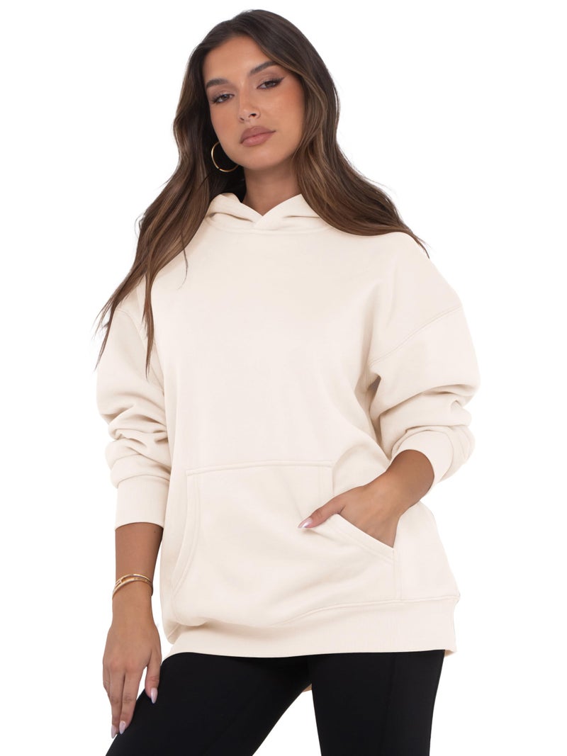 VIUTIL Womens Oversized Hoodies Fleece Loose Hooded Sweatshirt Fall Winter Outfits 2026 Trendy Clothes, Beige, Medium - Image 4