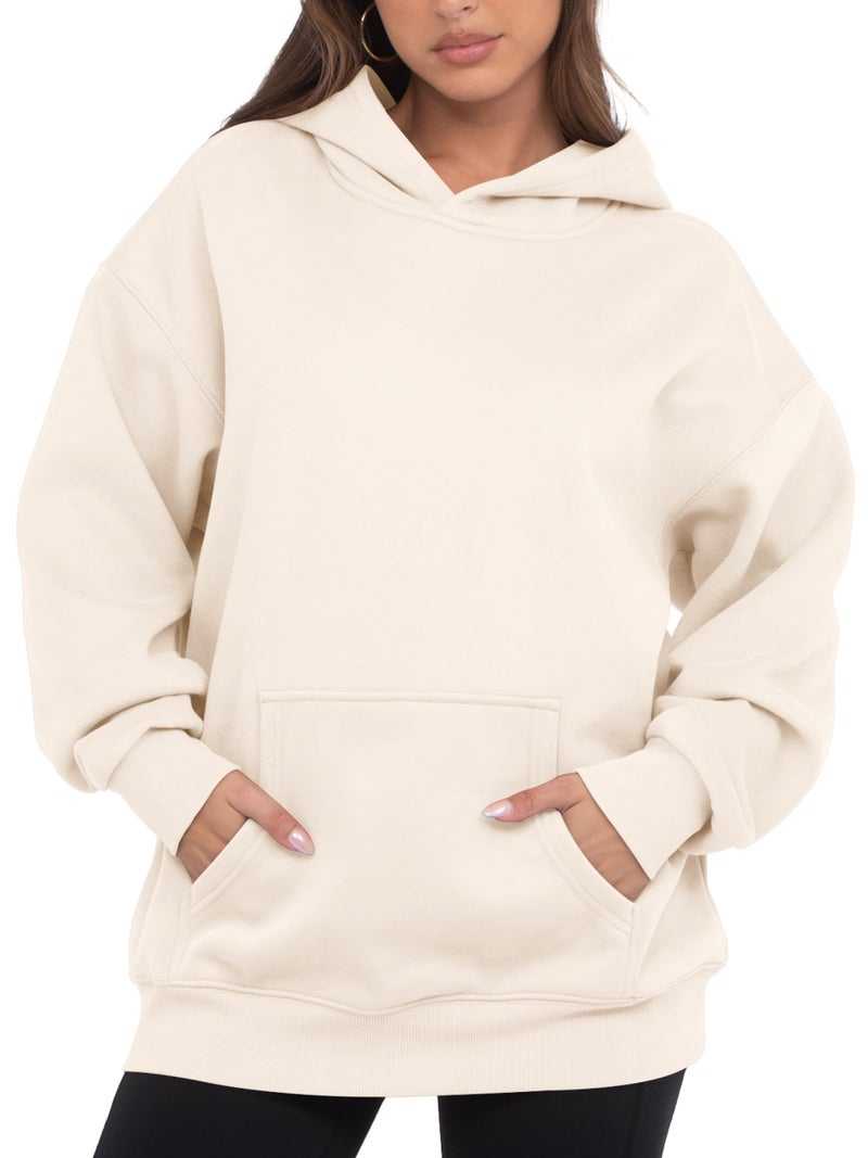 VIUTIL Womens Oversized Hoodies Fleece Loose Hooded Sweatshirt Fall Winter Outfits 2026 Trendy Clothes, Beige, Medium - Image 1