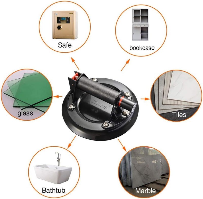 ZUOS 8" Glass Suction Cup Heavy Duty Hand-held Glass Lifter, Powerful Industrial Vacuum Lifter with handle for Granite Lifting &Window Replacement, 520 lbs Load Capacity/Carring Case - Image 3