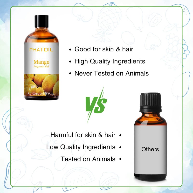 PHATOIL 3.38FL.OZ Mango Fragrance Oils for Aromatherapy, Essential Oils for Diffusers for Home, Perfect for Diffuser, Yoga, Skin Care, DIY Candle and Soap Making - 100ml - Image 5