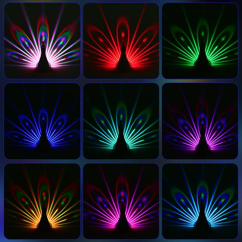 PRECHANA Peacock Lamp Creative Peacock Colorful Projection Wall Lamp, USB Charge Touch Button LED Night Light with Remote Control,White,Plastic - Image 2