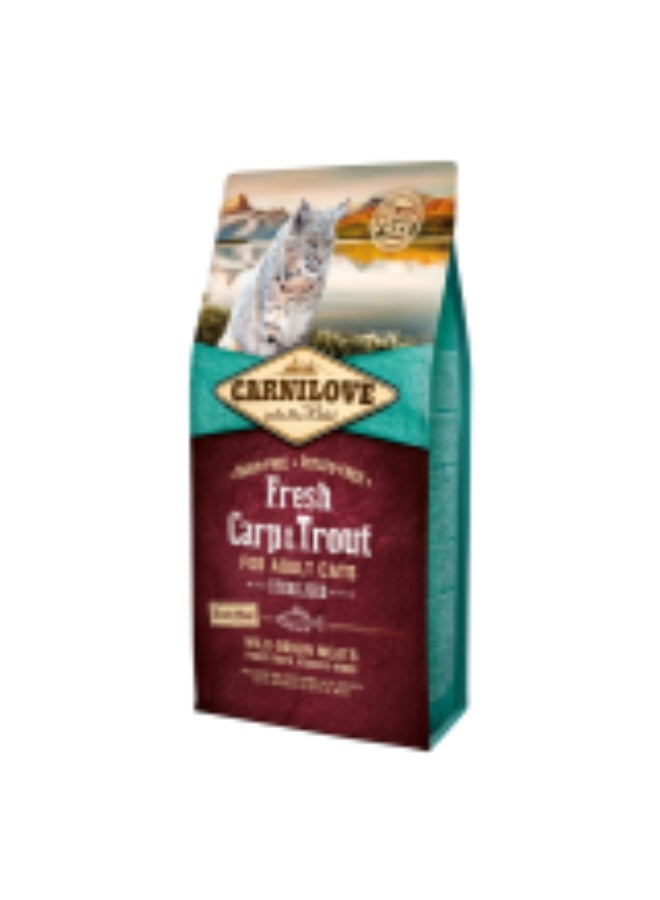 Carnilove Fresh Carp & Trout Adult Sterilised Cat Food 6kg Grain Free Potato Free Dry Cat Food with Fresh Fish High Protein Complete Nutrition for Indoor and Neutered Cats - Image 2