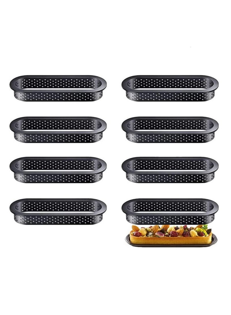 8 Pieces Oval Tart Rings Heat-Resistant Perforated Cake Mousse Ring Non Stick Bakeware Tart Mini Cake Mold Cake Rings - Image 1