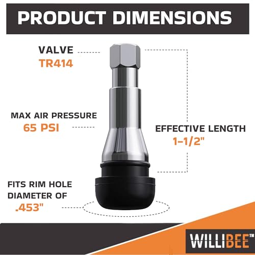 WILLIBEE TR414 Tyre Valve Stem - EPDM Rubber Tubeless Tire Valve Stem for Car (CTR414-10Pcs) - Image 3