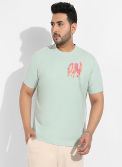 Instafab Plus Men's Sage Green Basic Regular Fit T-Shirt  - Image 2
