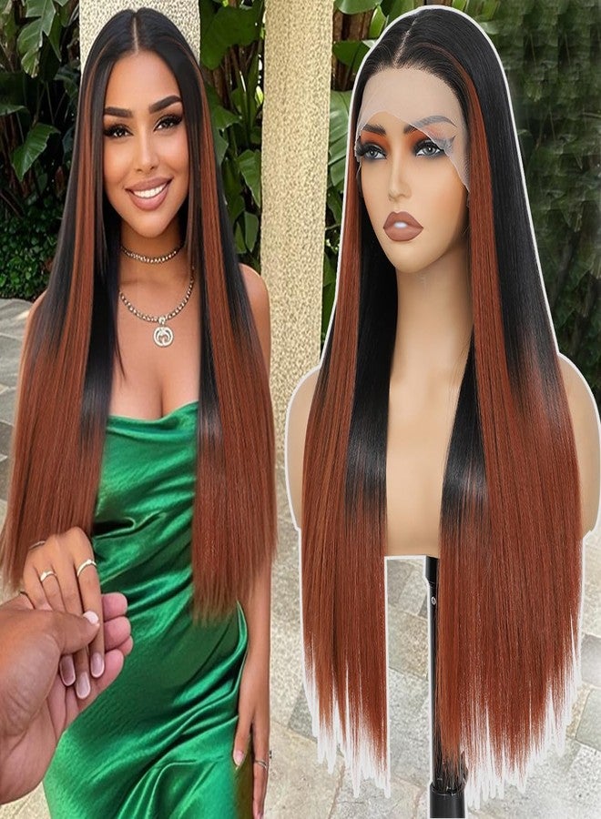 CLIONE Ombre Lace Front Wigs 24 Inch Long Straight Hair Wig For Black Women 2/30 Brown Ombre Highlight Straight Wigs Pre Plucked Synthetic HD Lace Front Wigs Wear and Go Glueless Wig for Beginners - Image 1