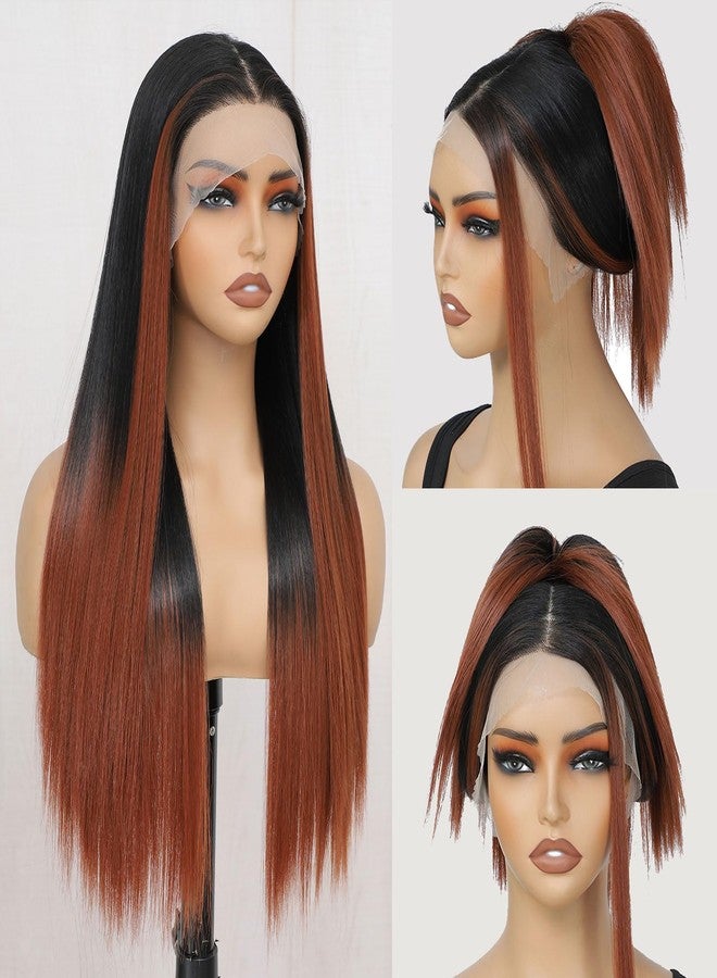 CLIONE Ombre Lace Front Wigs 24 Inch Long Straight Hair Wig For Black Women 2/30 Brown Ombre Highlight Straight Wigs Pre Plucked Synthetic HD Lace Front Wigs Wear and Go Glueless Wig for Beginners - Image 5