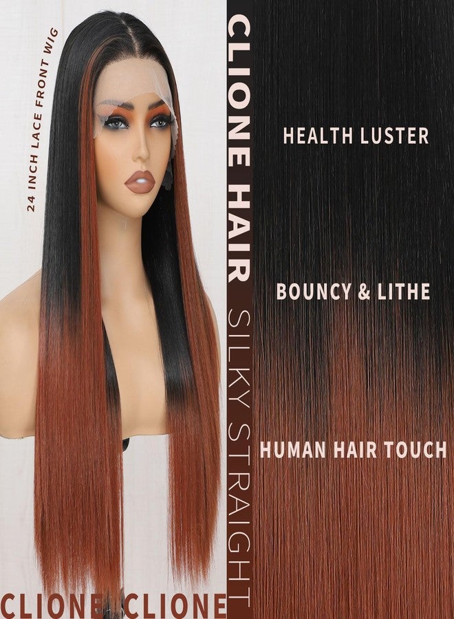 CLIONE Ombre Lace Front Wigs 24 Inch Long Straight Hair Wig For Black Women 2/30 Brown Ombre Highlight Straight Wigs Pre Plucked Synthetic HD Lace Front Wigs Wear and Go Glueless Wig for Beginners - Image 3