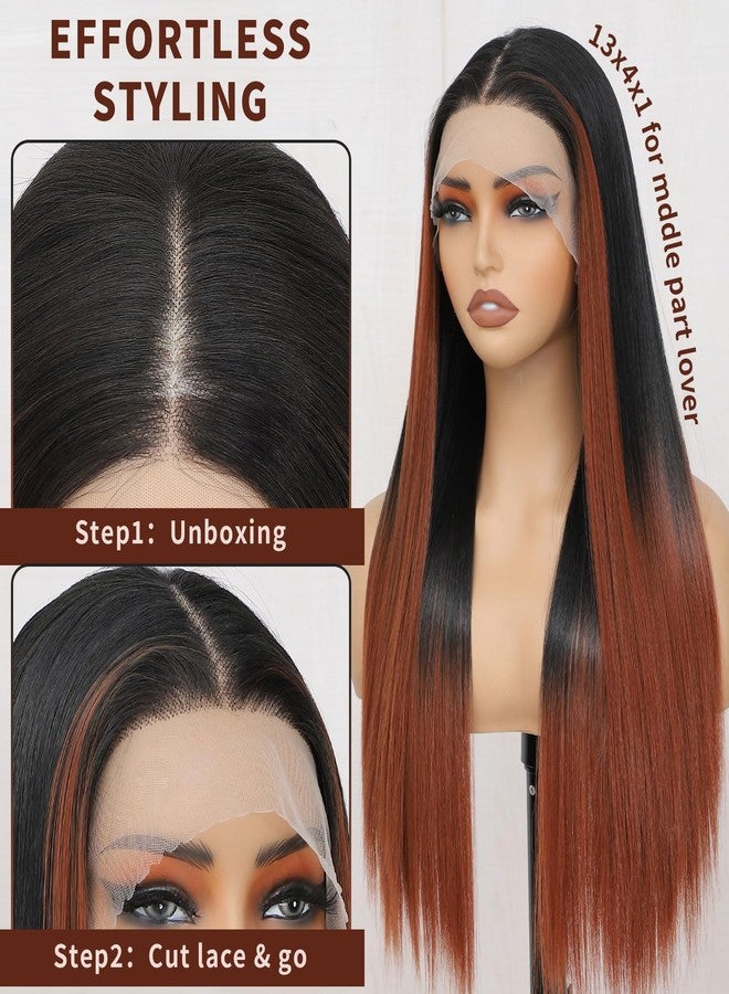 CLIONE Ombre Lace Front Wigs 24 Inch Long Straight Hair Wig For Black Women 2/30 Brown Ombre Highlight Straight Wigs Pre Plucked Synthetic HD Lace Front Wigs Wear and Go Glueless Wig for Beginners - Image 2