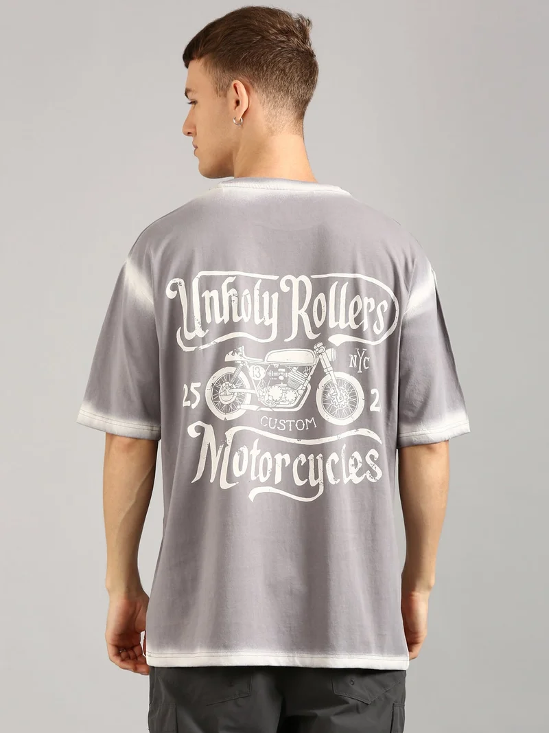 Joven Grey Men Grey Printed and Pocket Pure Cotton Oversized T-Shirt for Men | Best Price UAE
