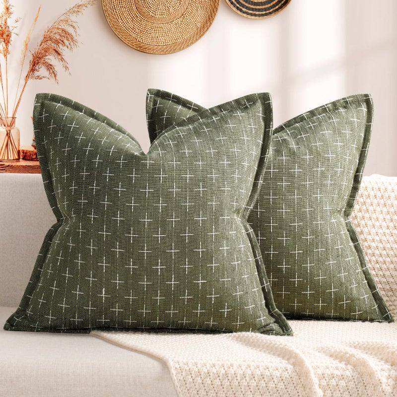 ZWJD Pillow Covers 18x18 Set of 2 Soft Polyester Textured Pillow Covers with Stylish Flange Edge Cozy Farmhouse Throw Pillows for Couch Bed Sofa Living Room - Image 1
