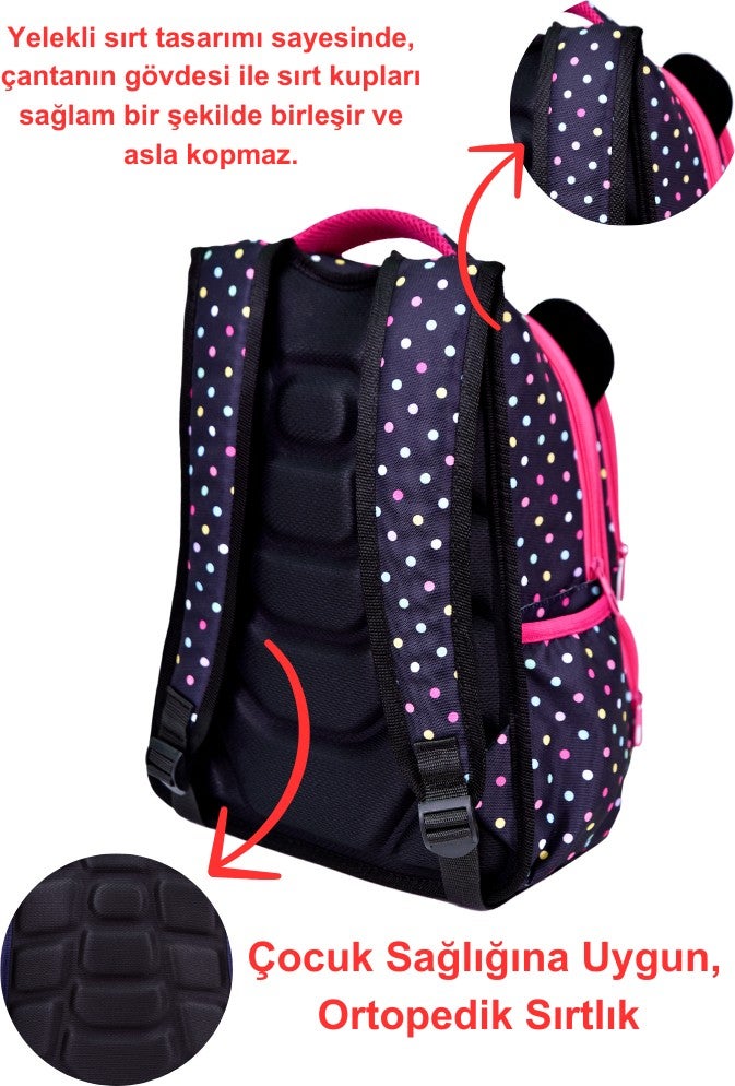 Çantaland Black Panda Printed, Waterproof, Orthopedic Back Feature, Primary School Bag + Lunch Box - Image 3