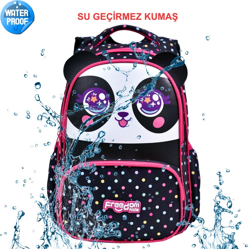 Çantaland Black Panda Printed, Waterproof, Orthopedic Back Feature, Primary School Bag + Lunch Box - Image 5