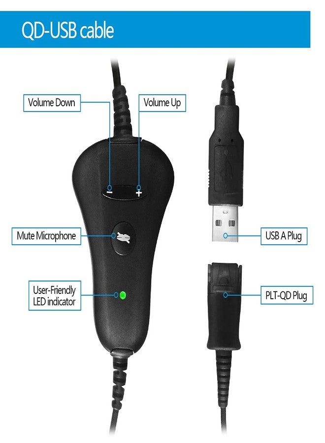 VT PLT-QD USB Training Cable Y Splitter-Adapter - Quick Disconnect Cord with Mute&Volume Control for Plantronic-QD Headsets&Computer - Image 2