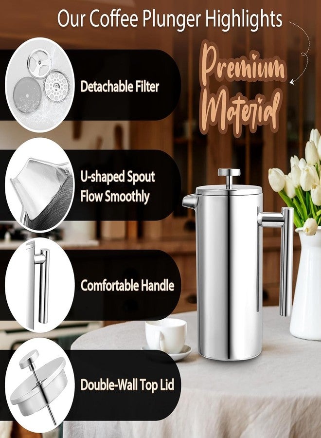 Miuly 21OZ French Press Coffee Maker 600ML Stainless Steel Coffee Press with 3 Level Filtration System, Double Wall Insulated French Press with 2 Filters - Image 3