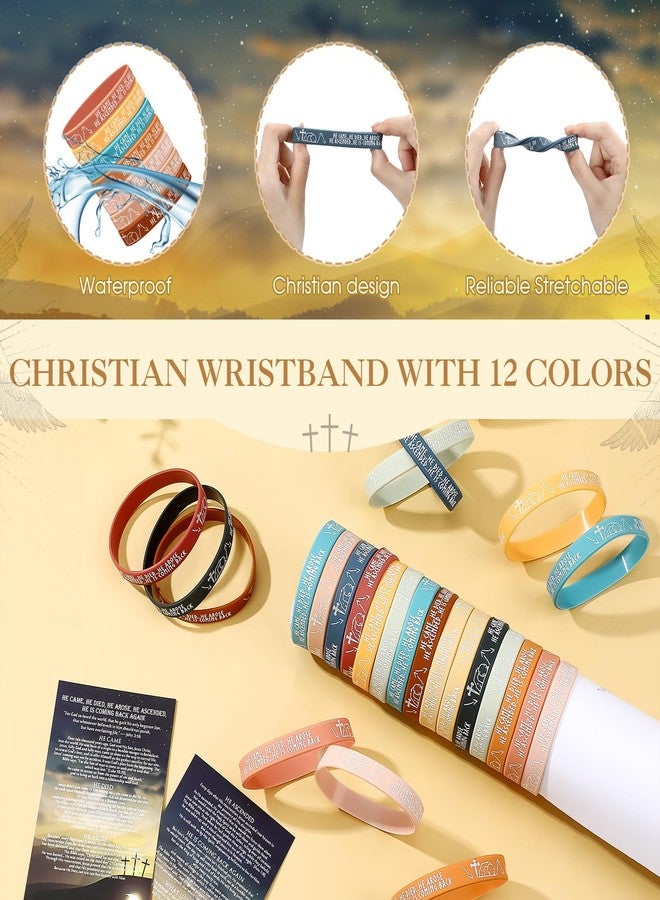 Moinchore 72 Sets Resurrection Gifts Bulk Christian Bible Verse Bracelet with Gospel Tracts He Came Died Arose Silicone Wristbands Religious Card Easter Baskets Stuffers Church Gift (Retro Colors) - Image 3