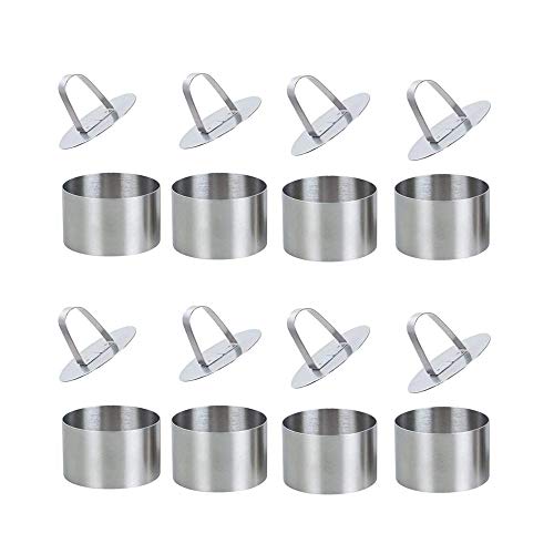 Defemim Round Cake Rings Cake Molds Set of 8, Stainless Steel Mousse and Pastry Mini Baking Ring Mold, Food Rings Dessert Rings Set Including 8 Rings & 8 Food Presses,3.15"x1.57" - Image 1