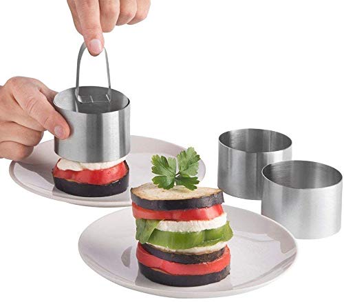 Defemim Round Cake Rings Cake Molds Set of 8, Stainless Steel Mousse and Pastry Mini Baking Ring Mold, Food Rings Dessert Rings Set Including 8 Rings & 8 Food Presses,3.15"x1.57" - Image 2