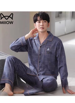 MIIOW Breathing Pajamas-Men's Pajamas Made Of Pure Cotton, Loose And Comfortable, Long Sleeved Casual Home Suit Set  - Image 1