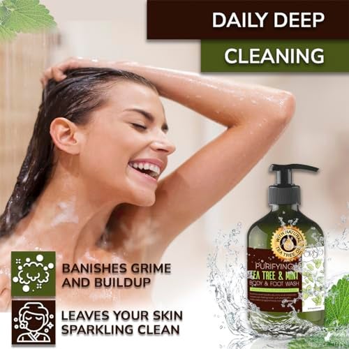 ORISO Tea Tree Body Wash with Mint for Women and Men Helps Acne Athletes Foot Jock Itchy Ringworm Eczema Body Odor Itchy Skin Moisturizing and Hydrating Sensitive Skin 16oz - Image 5