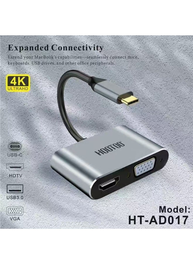 HooToo 4K HD Cable with HDMI VGA USB 3.0 Audio and USB-C PD for MacBook Notebooks Mobile Phones Compatible with Modern Devices for Home Office and Outdoor Use - Image 4