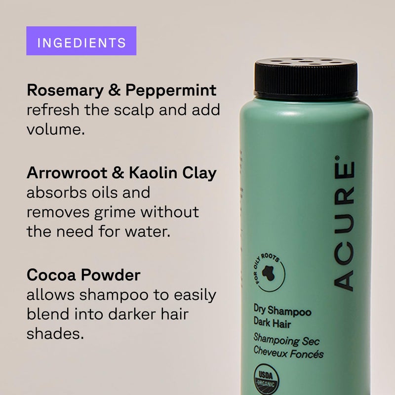 Acure Dry Shampoo - Mini Powder Dry Shampoo for Women with Brunette & Dark Hair, Care to Refresh Treated Color Tinted Hair with Rosemary & Cocoa, Non Aerosol, Clean, 100% Vegan - 1.7 oz Travel Size - Image 4